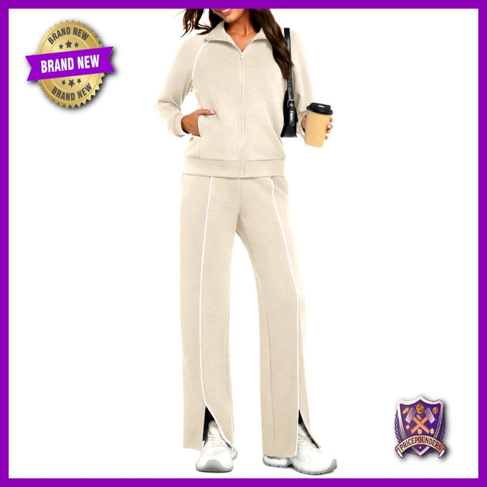 Striped Tracksuit Set Zip Up Mock Neck Jacket Wide Leg Pants Lounge Wear